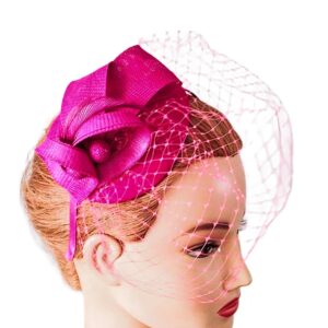 fascynator z woalką na opasce fuksja Betty Czarny toczek pogrzebowy z woalką Ana