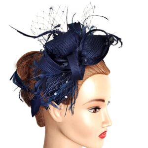 granatowy facynator do włosów Funny Mały czarny toczek pogrzebowy z woalką na opasce Salla