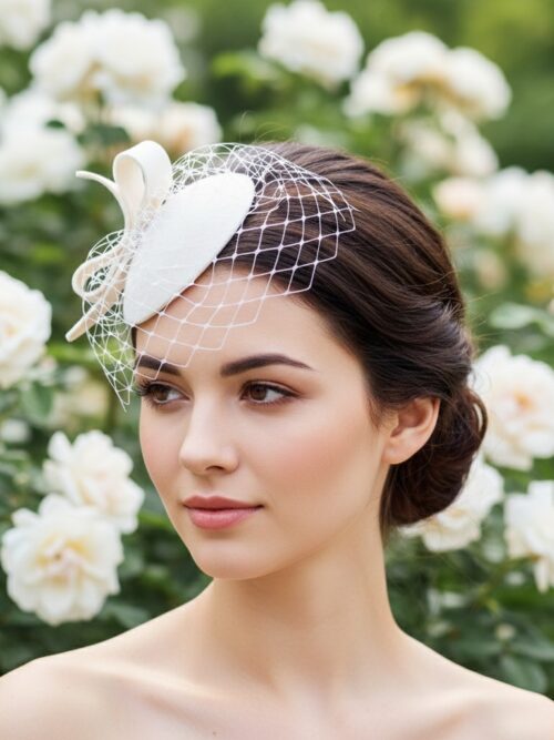 biały minimalistyczny toczek ślubny mały prosty toczek ślubny z woalką